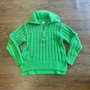 Aerie Cable Car Quarter Zip Sweater sz XS Green